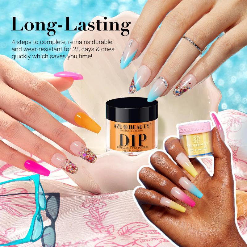 Kit de unhas Dip Powder AZUREBEAUTY Starter com 4 cores e bandeja